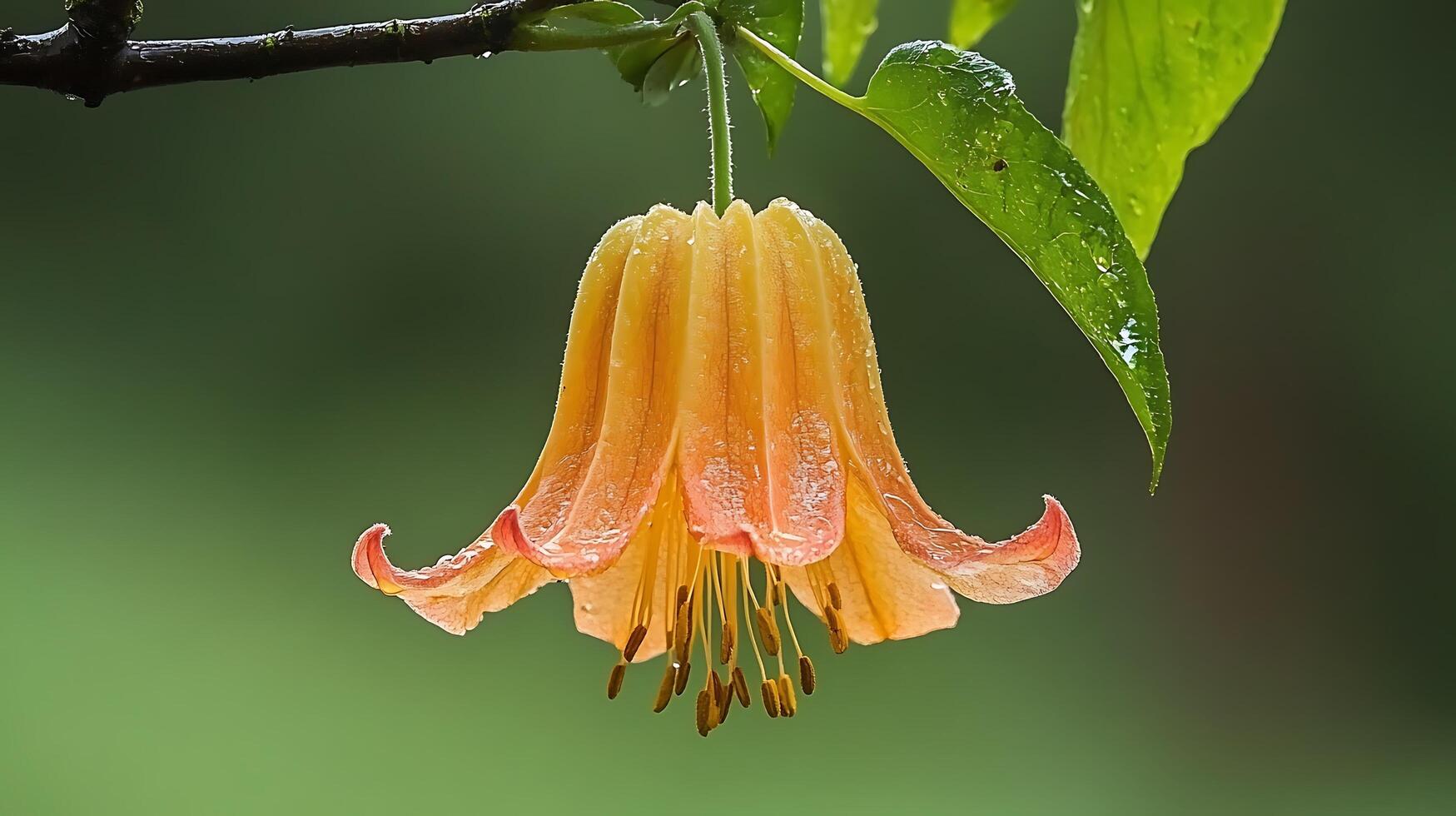 A close up of a flower with rain drops on it photo