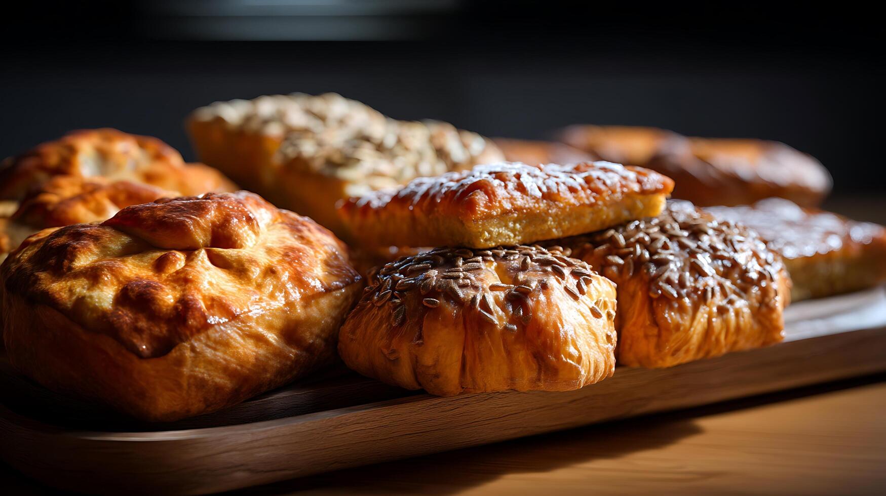 A tray of pastries on a table photo