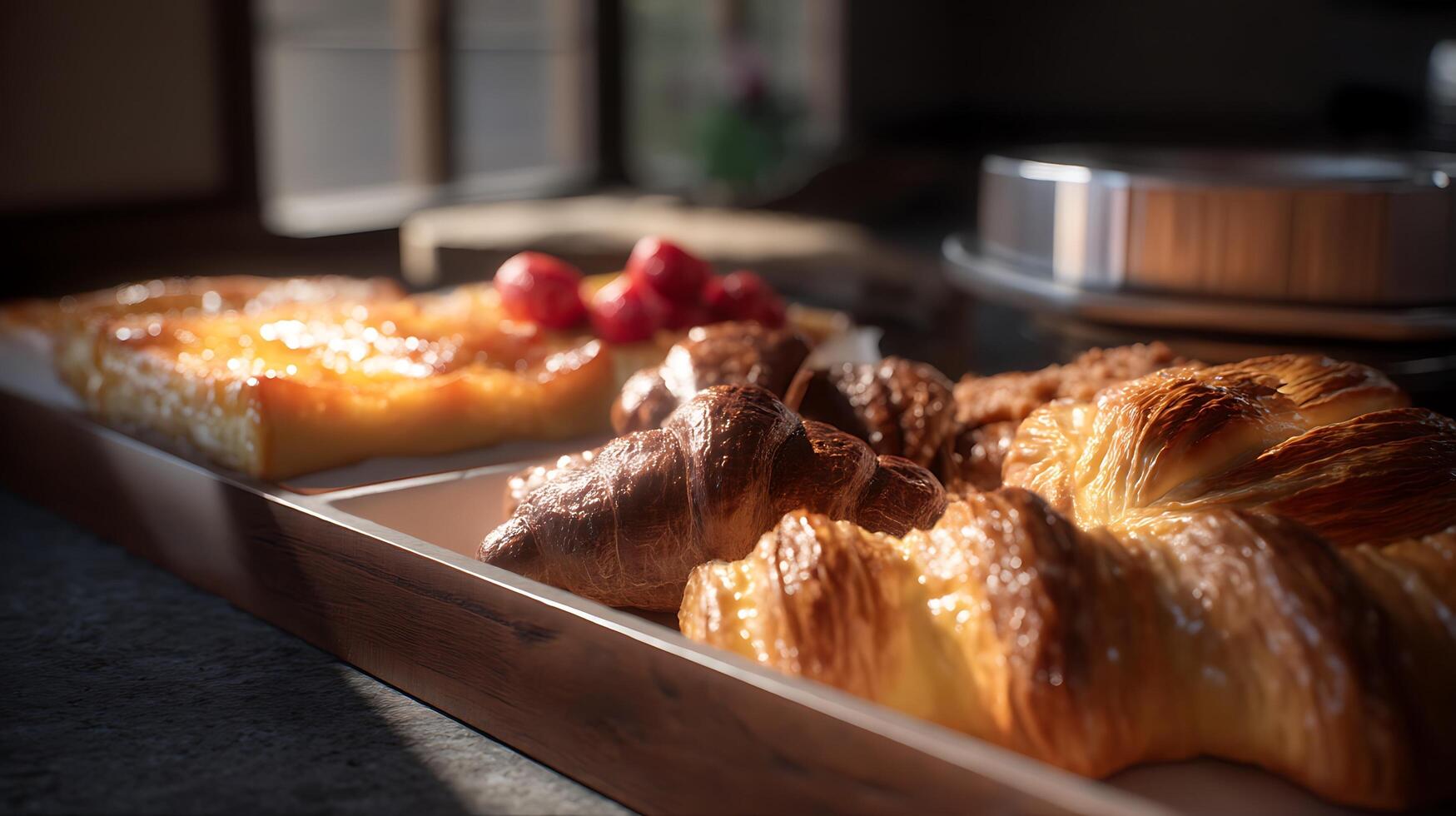 A tray of pastries on a counter photo