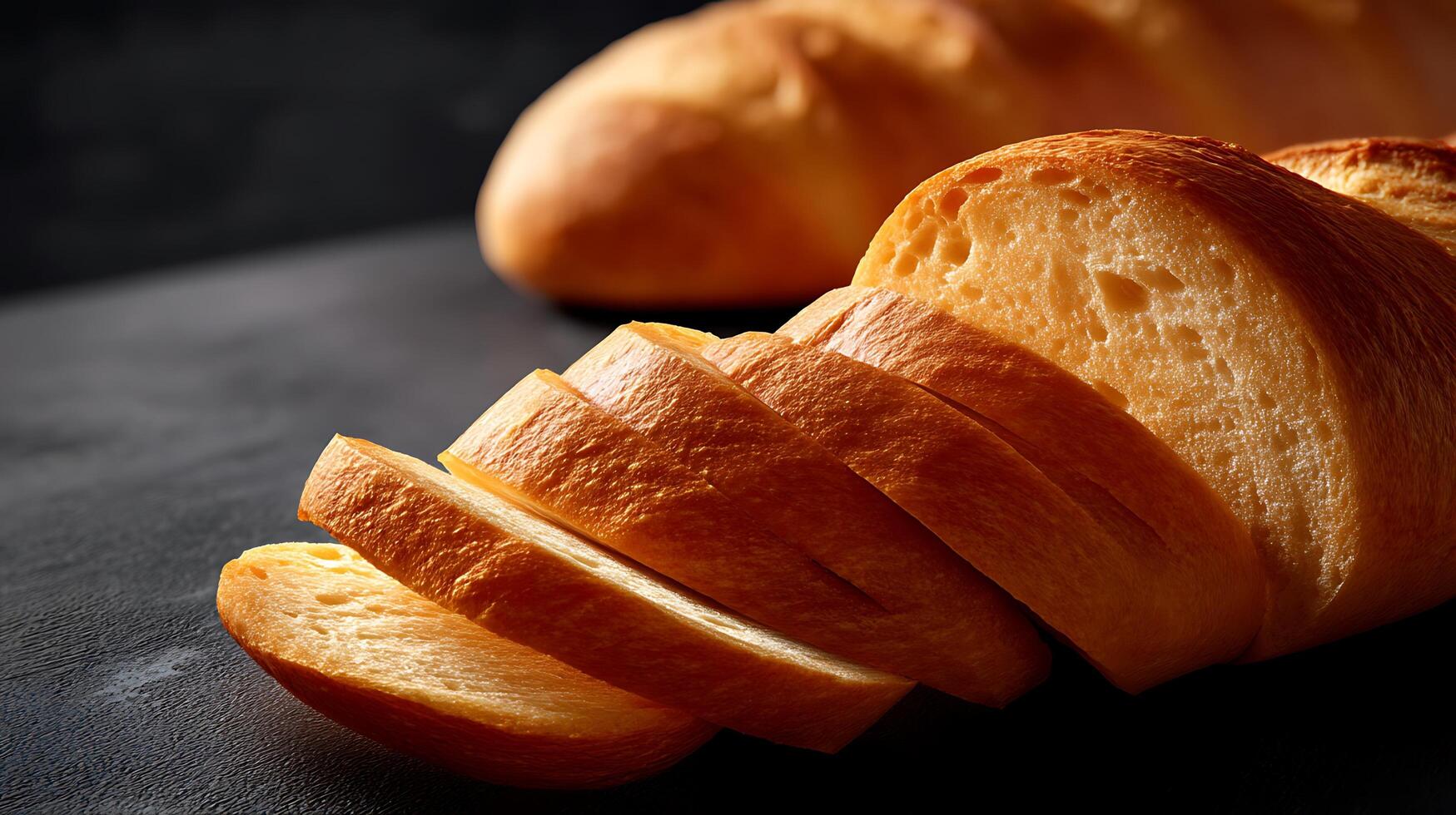 A loaf of bread is cut in half photo