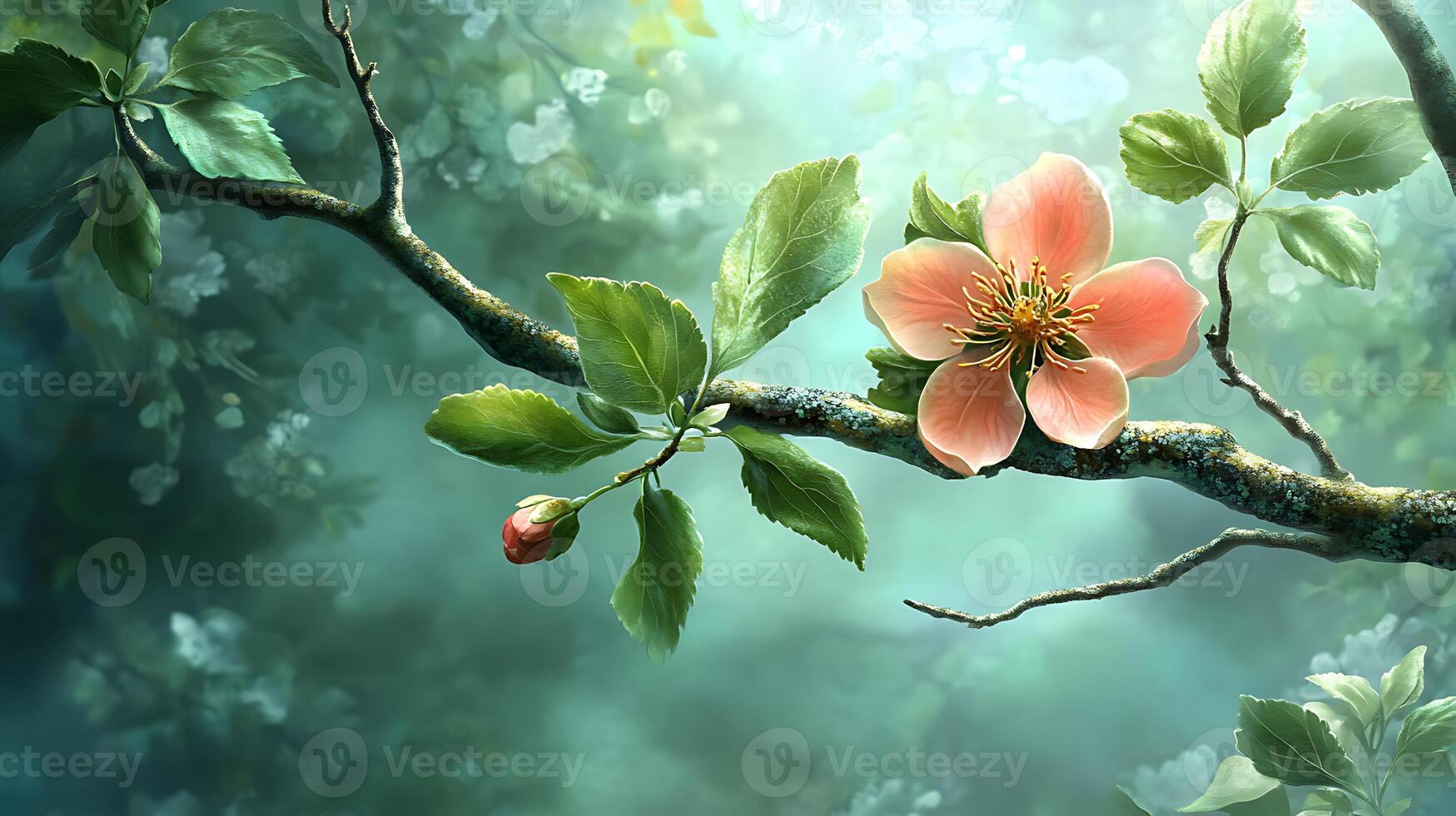 A painting of a tree branch with flowers photo