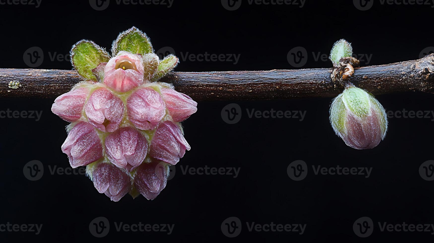 A branch with buds and flowers photo