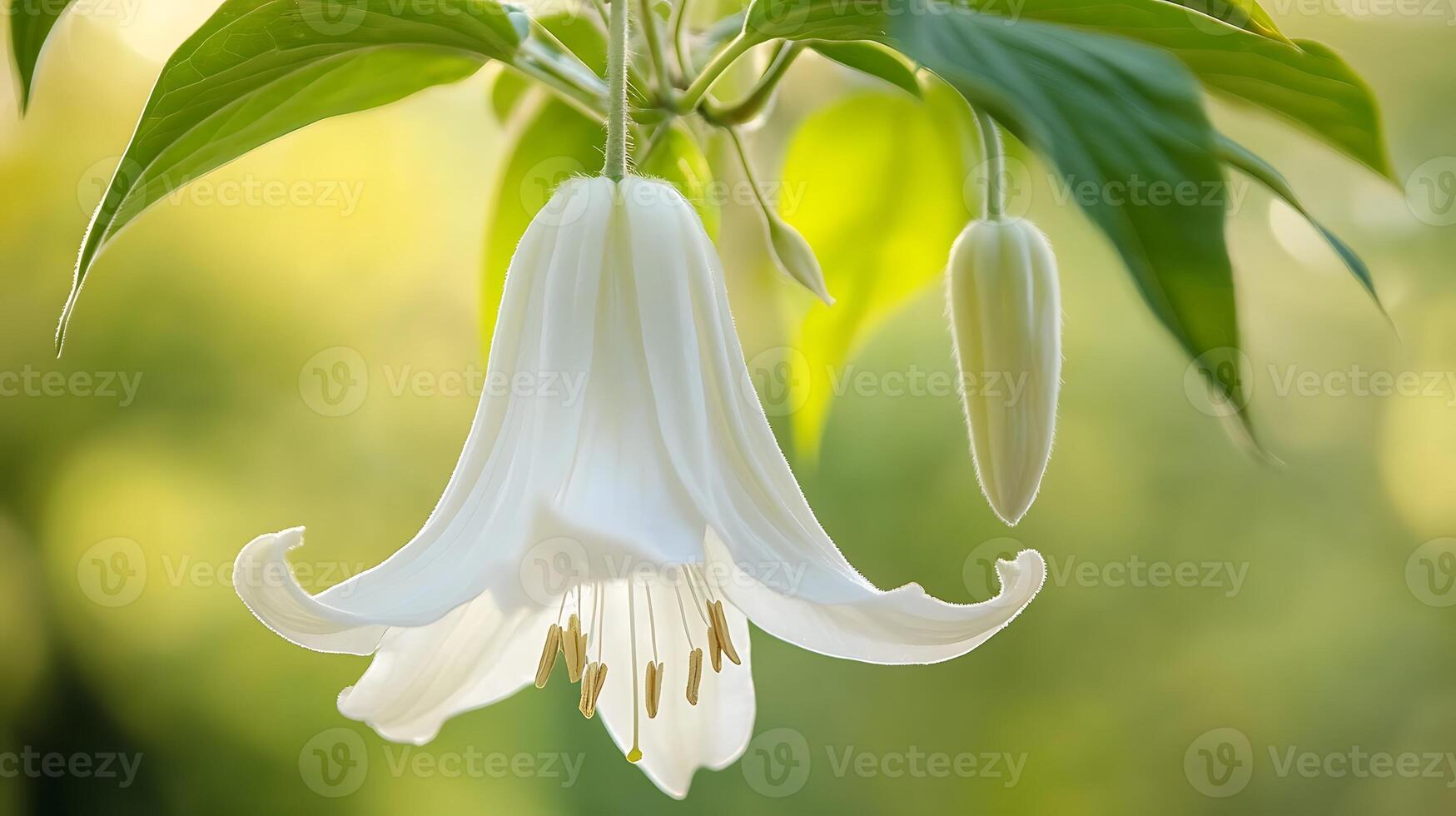 A white flower is hanging from a tree, flower image photo