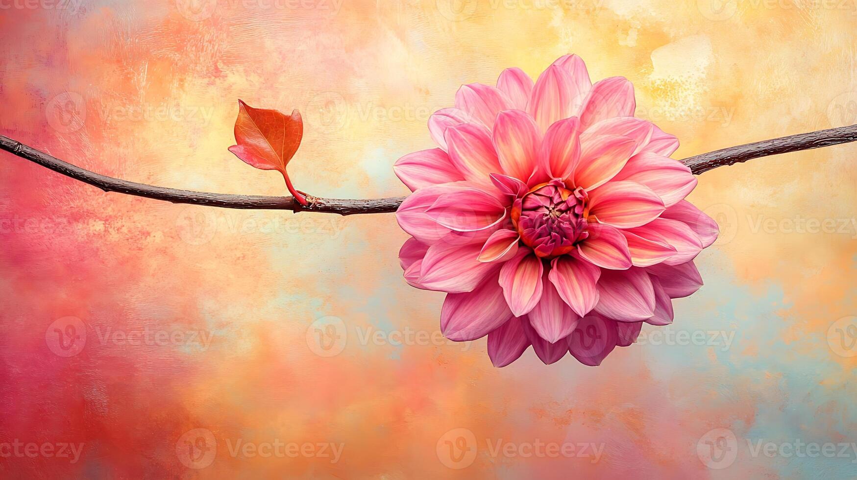 A pink flower is sitting on a branch photo