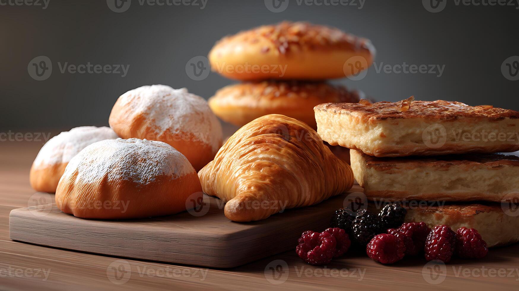 A table with a bunch of pastries and berries photo
