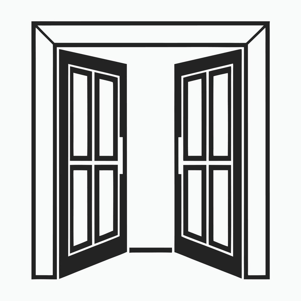 Simple and Clean Black Silhouette of Open Door on White vector