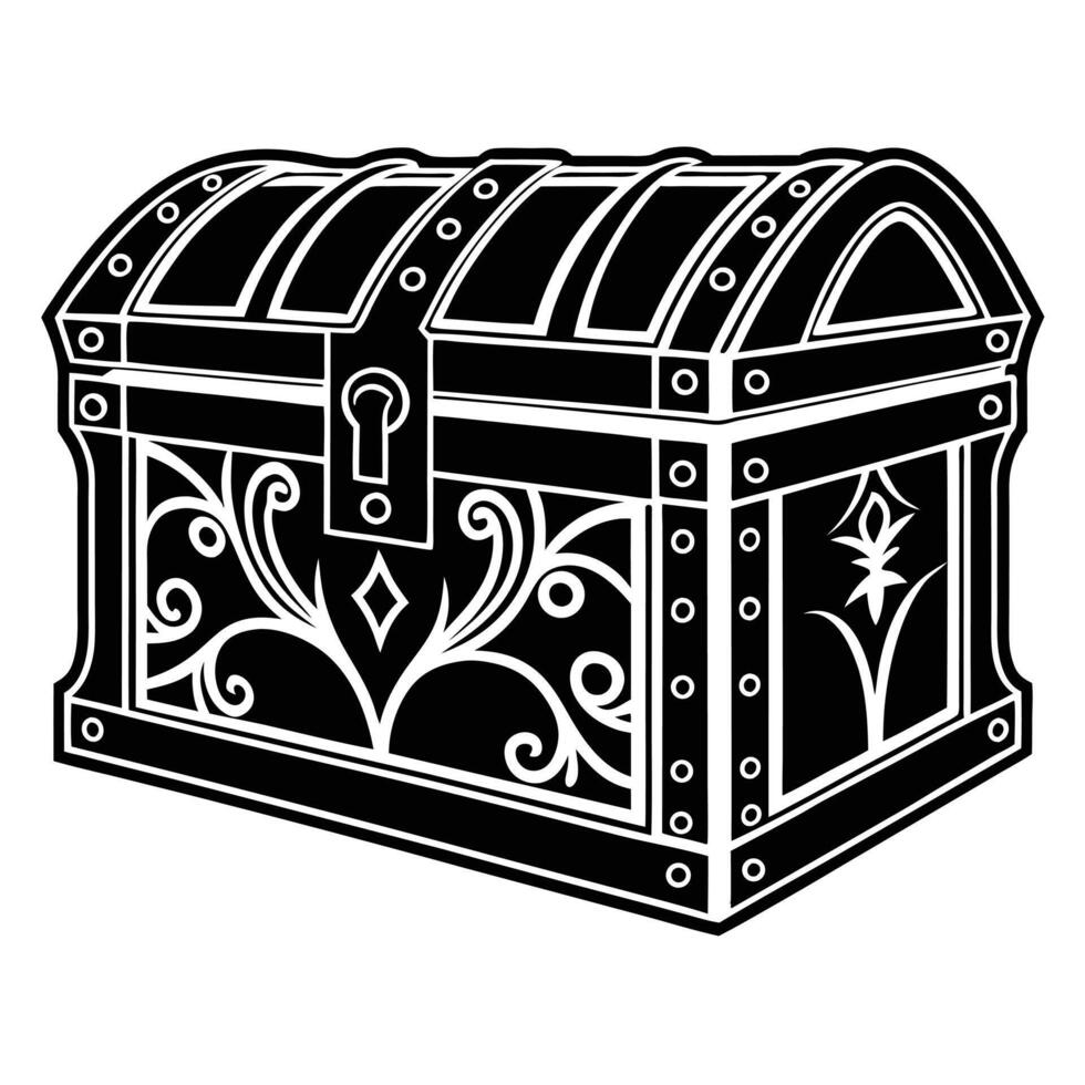 Classic Ornate Treasure Chest Black Silhouette for Design Use vector