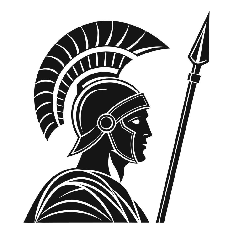 Spartan Warrior Silhouette with Plumed Helmet and Spear vector