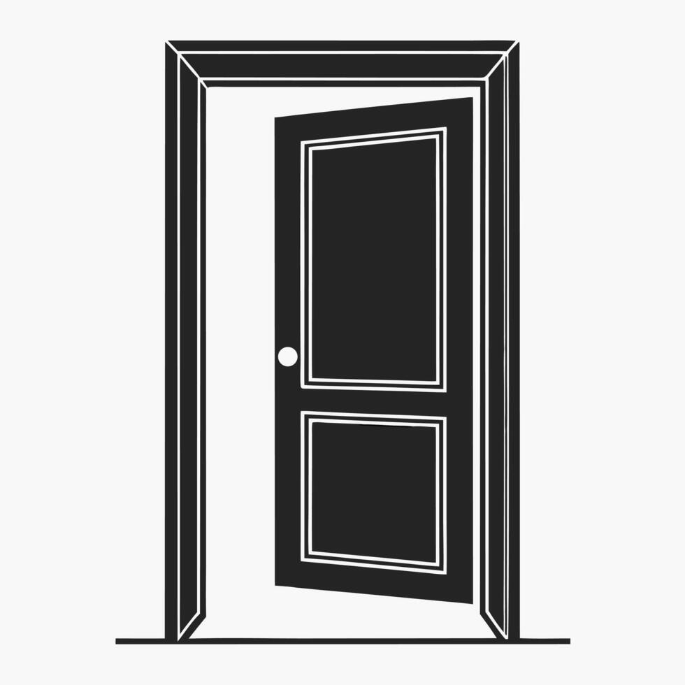 Simple Black Open Door Silhouette Isolated on White Background vector