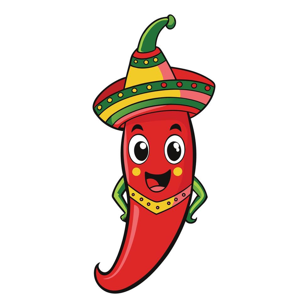 Cute Cartoon Mexican chili pepper isolated on white background vector