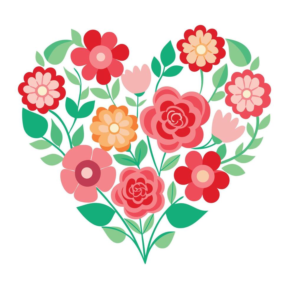 Flowers in Heart-shaped for Valentine's Day on white background vector
