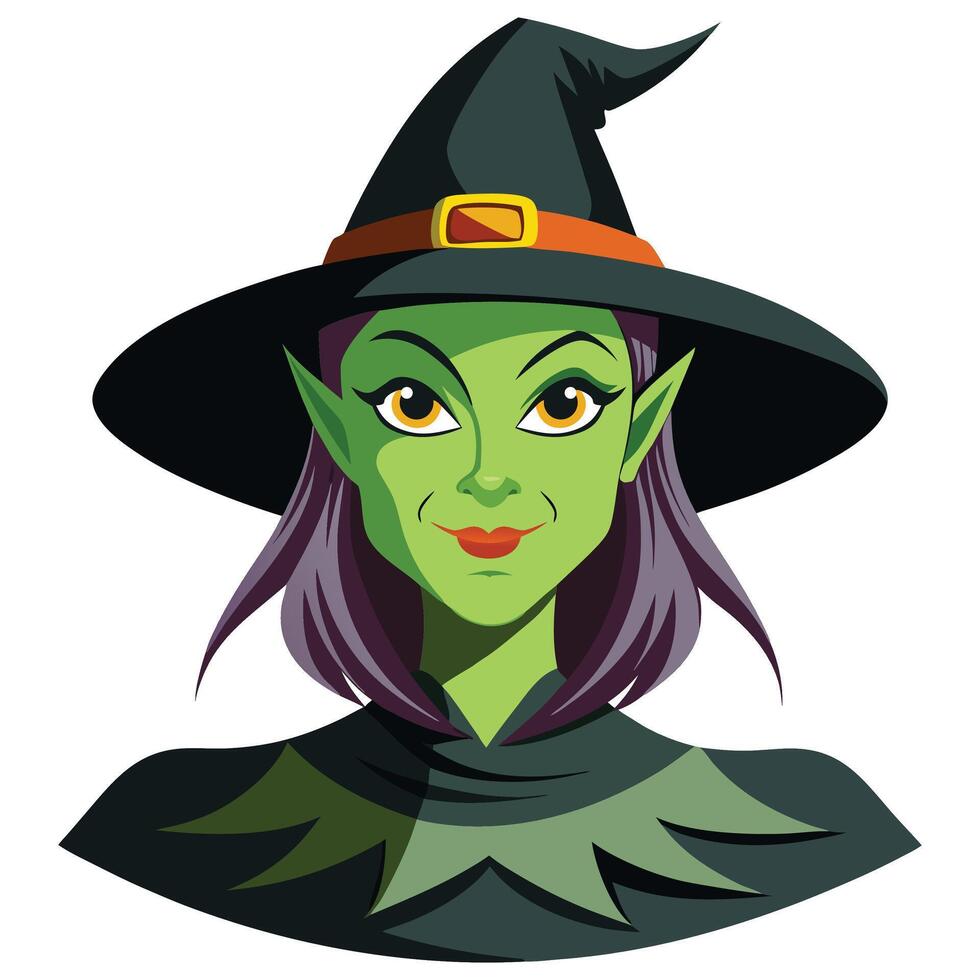 Halloween green witch portrait on white background vector