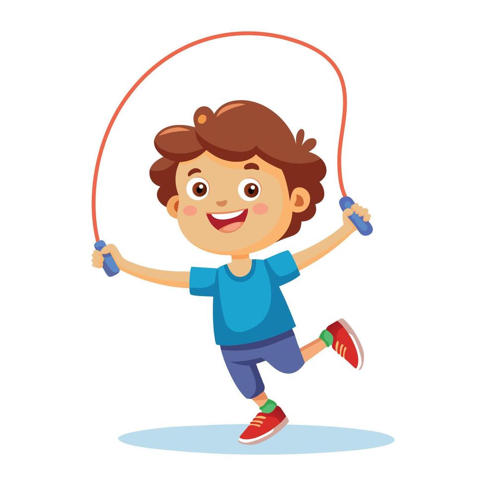 Cartoon kid who jumps rope on white background vector