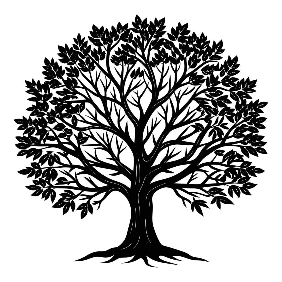 Black and White Tree Silhouette on white background vector