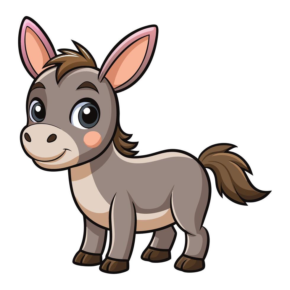 Cute cartoon little donkey isolated on white background vector