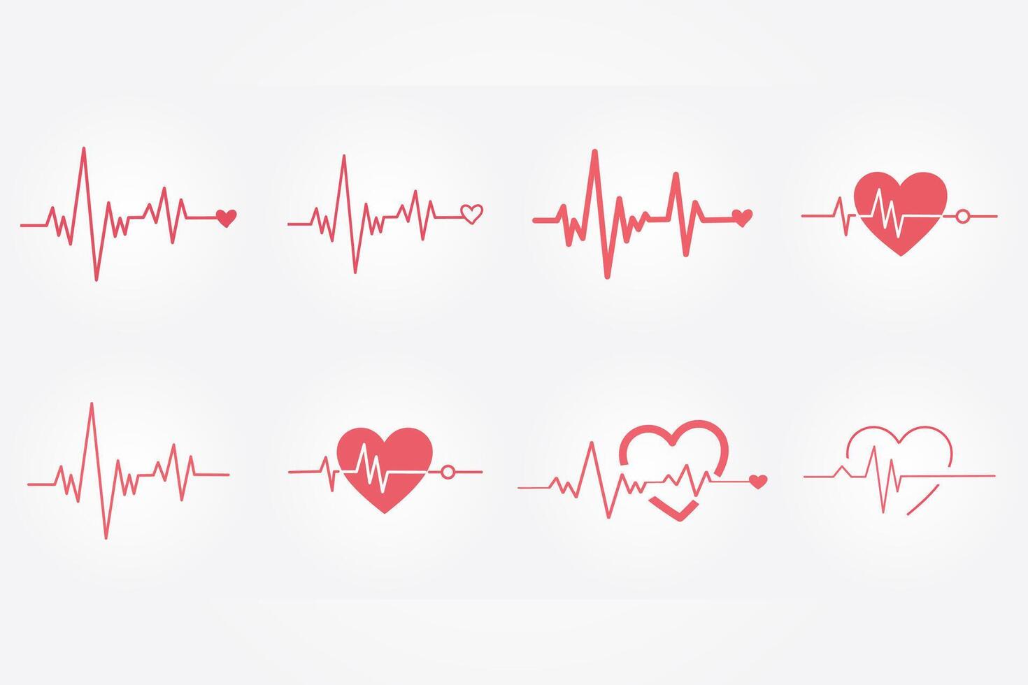 Heartbeat Line Icons Set with Heart Shapes and Pulse Symbols vector