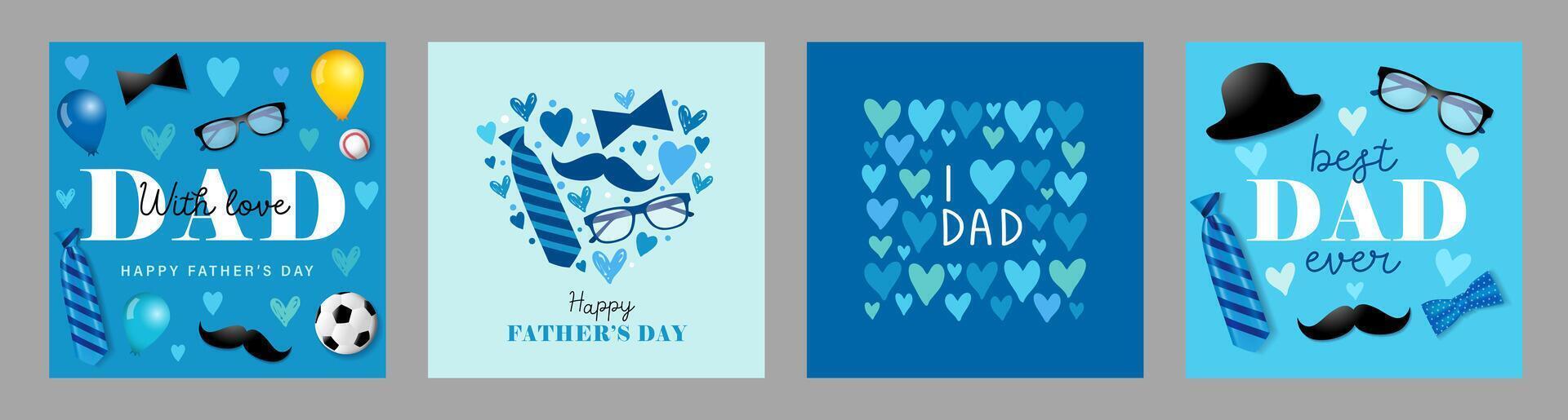 Happy Father's Day greeting cards set vector