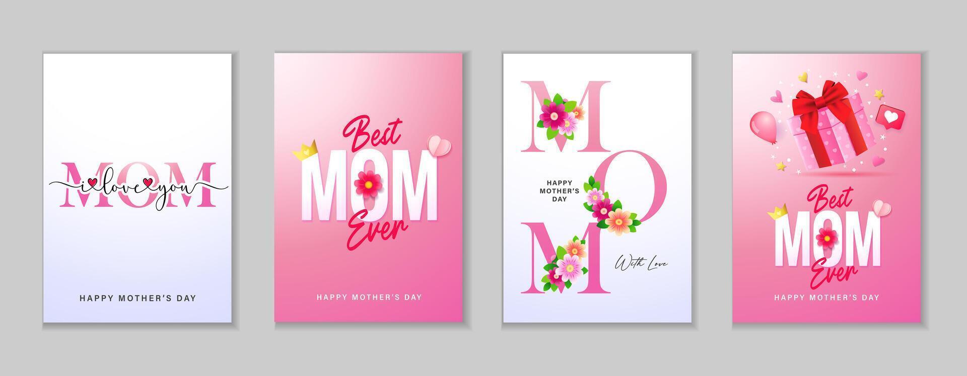 Happy Mother's Day set of cute posters vector