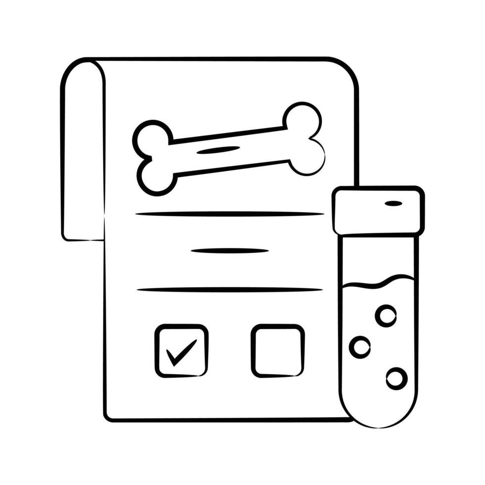 A customizable drawing icon of lab report with a bone and test tube vector