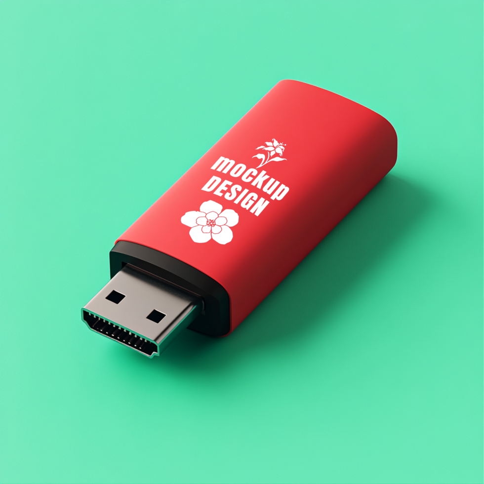 Hot red Pen Drive Mock Up Slim USB Flash Drive With Rotating Cap And Branding Area psd