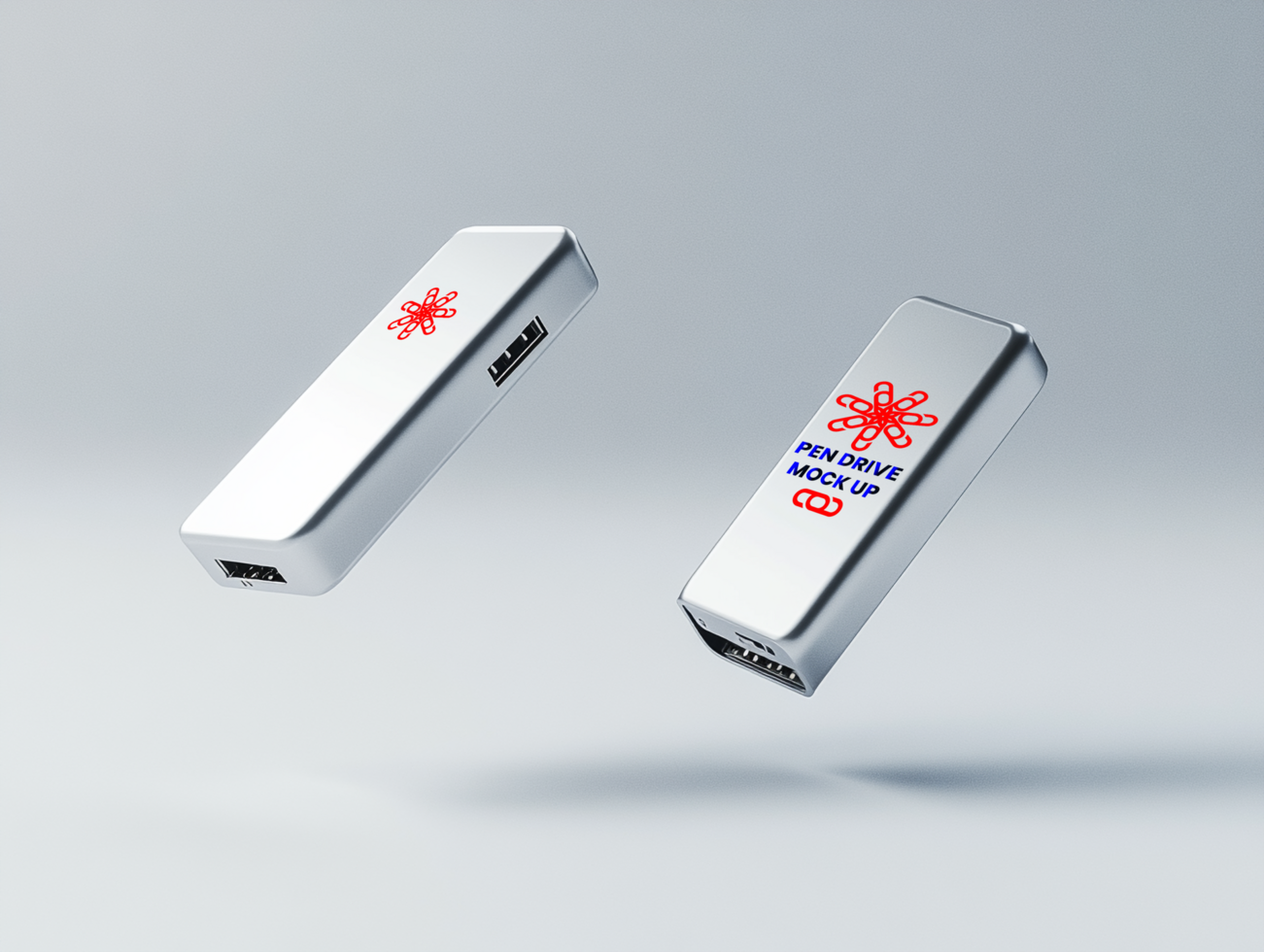Realistic Pen Drive Mock Up Minimalist USB Flash Drive With Metallic Finish Design psd