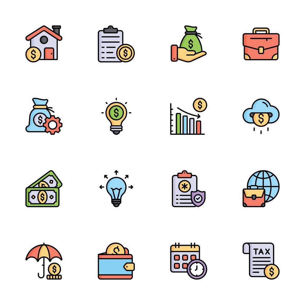 Modern Bundle of Financial Services Flat Outline Icons vector