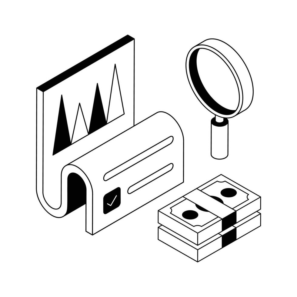 Check out modern isometric icon showing financial research. vector