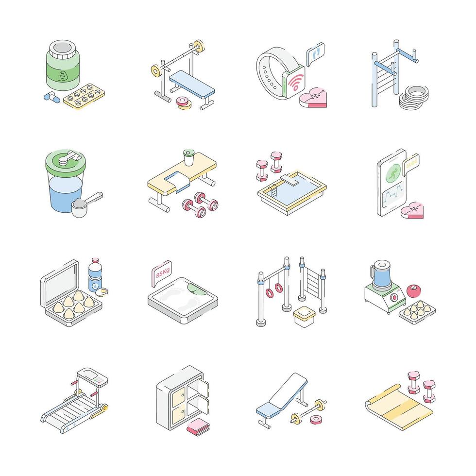 Handy Set of Gym and Workout Isometric Icons vector