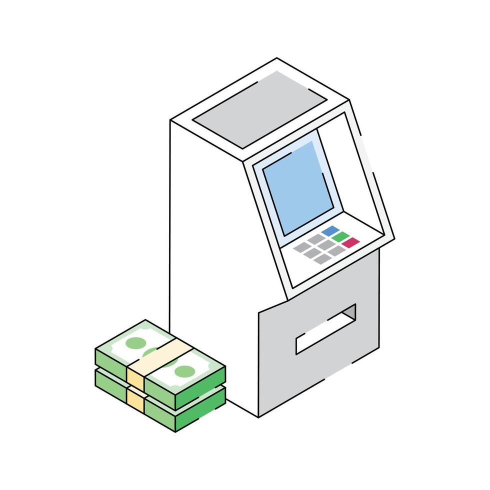 Ready to use isometric outline icon showing atm vector