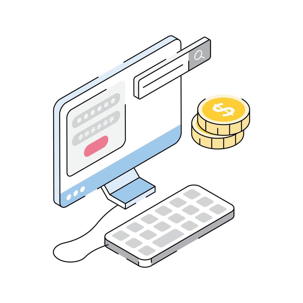 A captivating isometric style icon of financial portal login vector