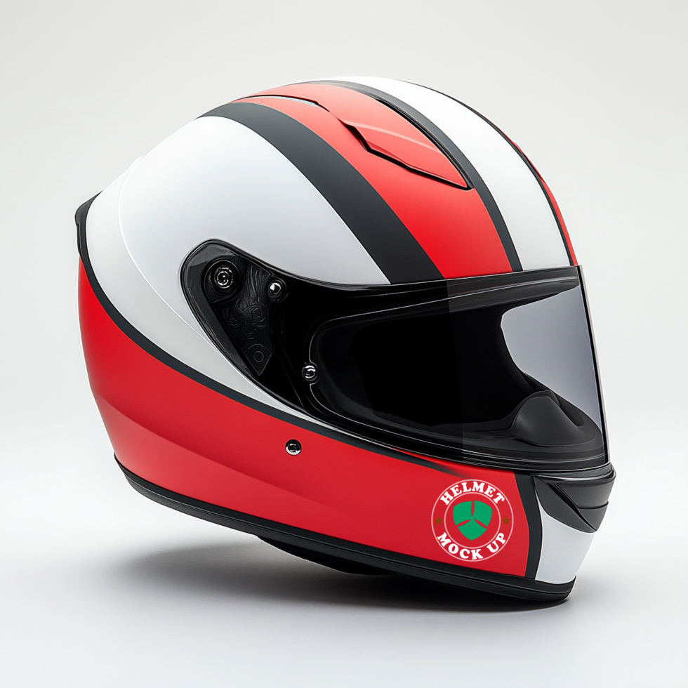 Helmet mock up showing motorist in helmet mock up ride with helmet mock up gear psd