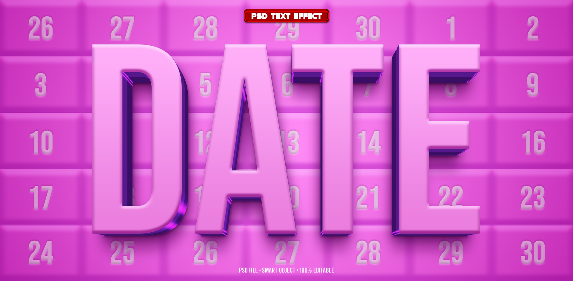 Date 3D editable text effect psd