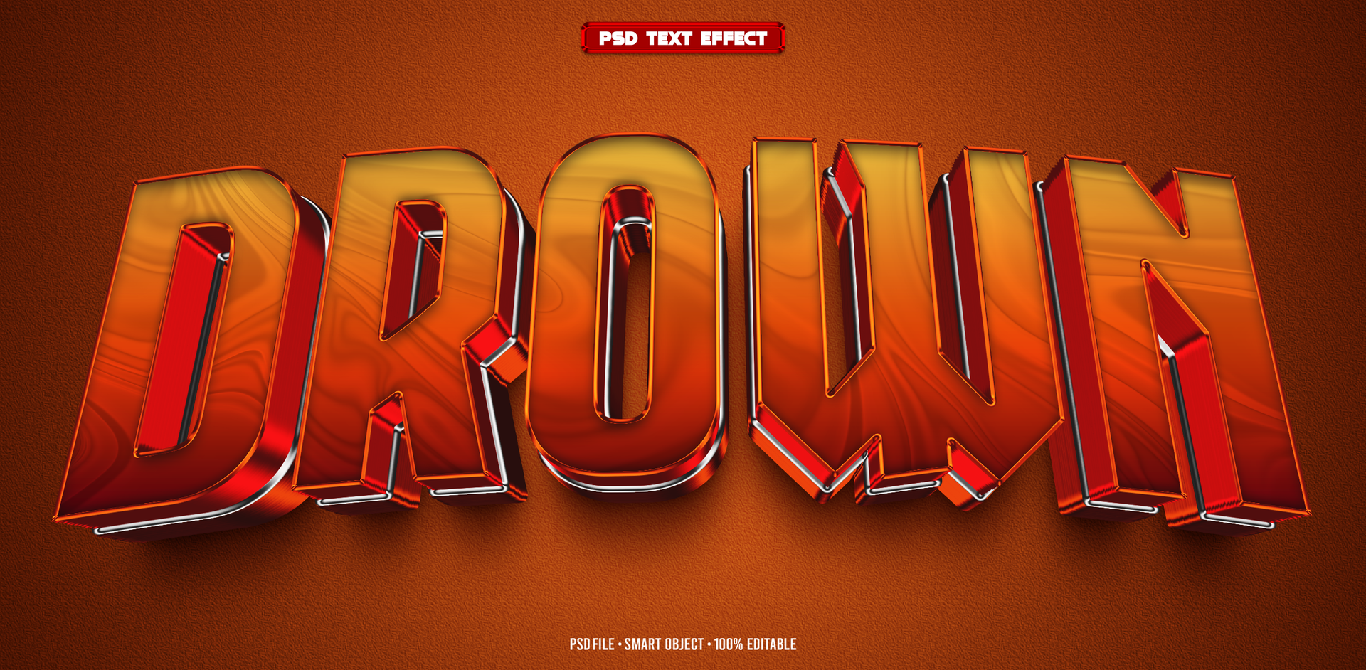 Drown fire 3D editable text effect psd