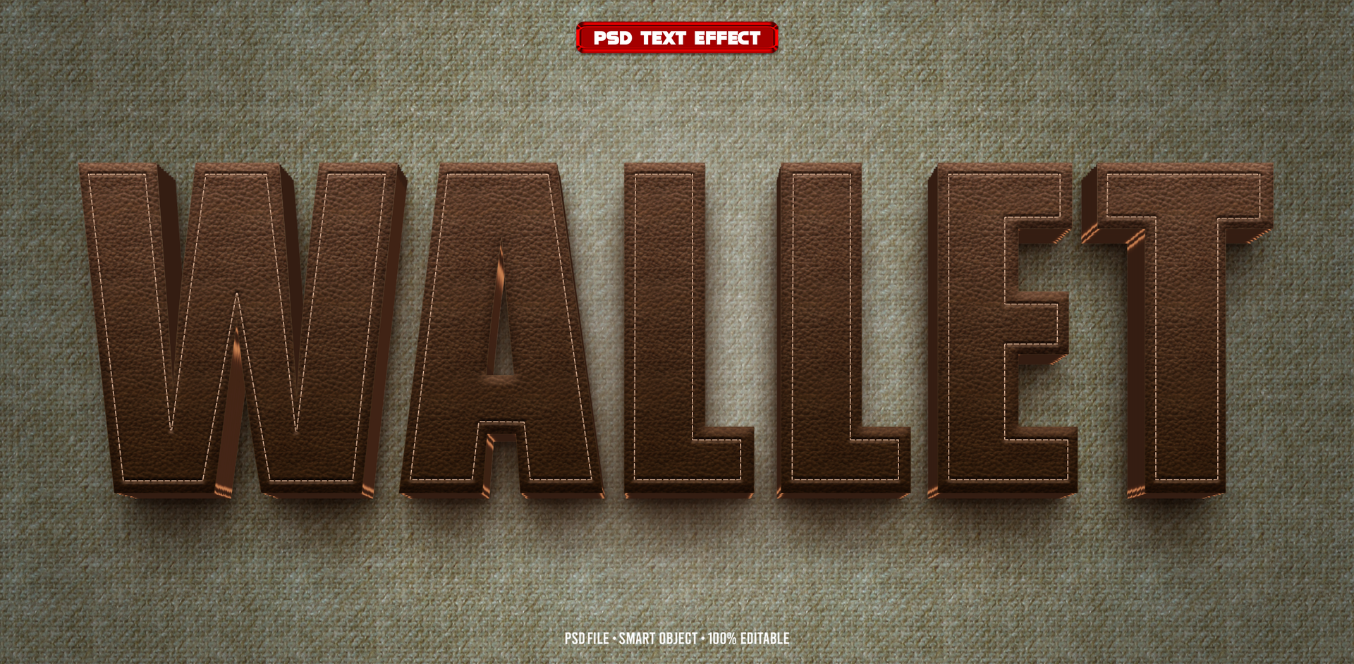 Brown Wallet 3D editable text effect psd