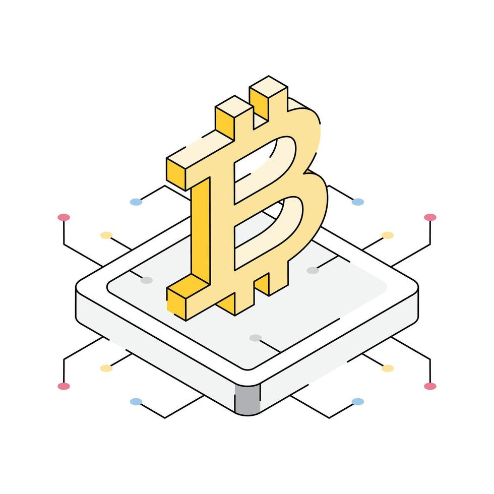 An editable icon of bitcoin designed in isometric style vector