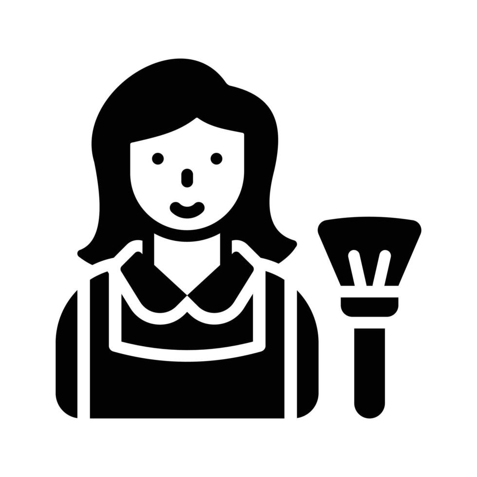 A well crafted glyph style icon of maid with broom vector