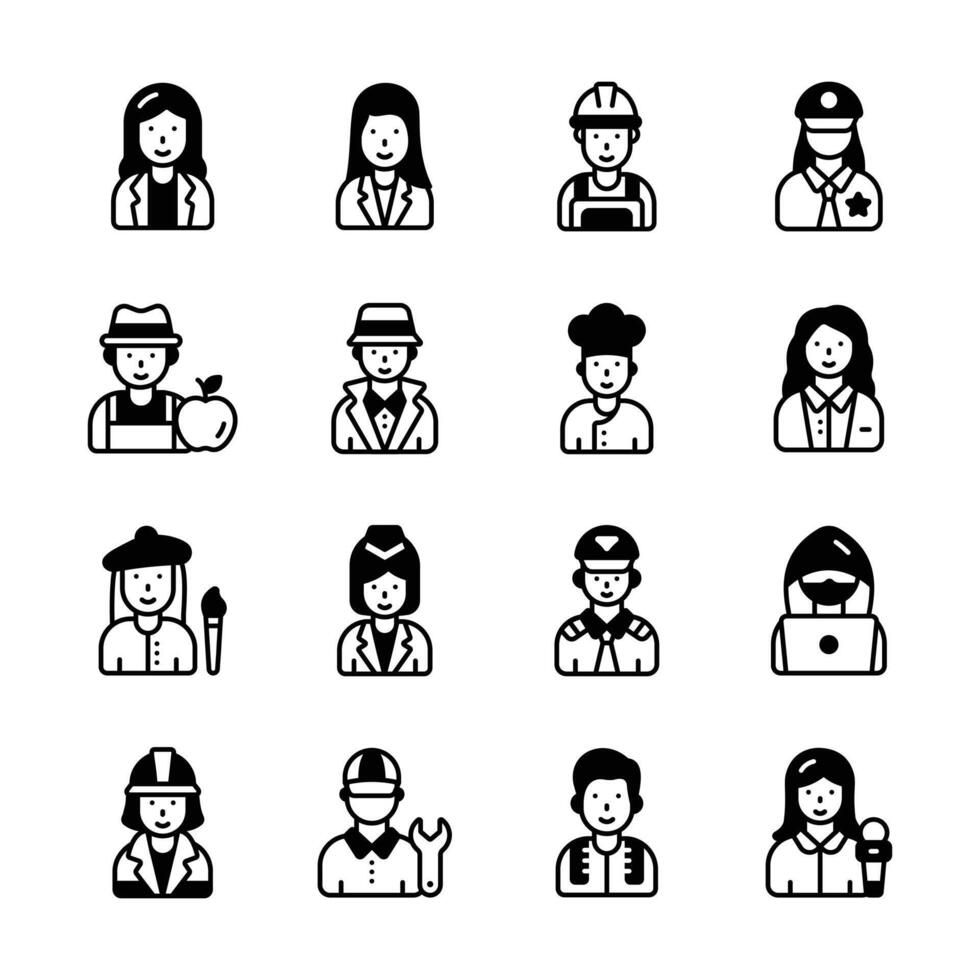 Creatively designed glyph collection depicting people avatars icons vector