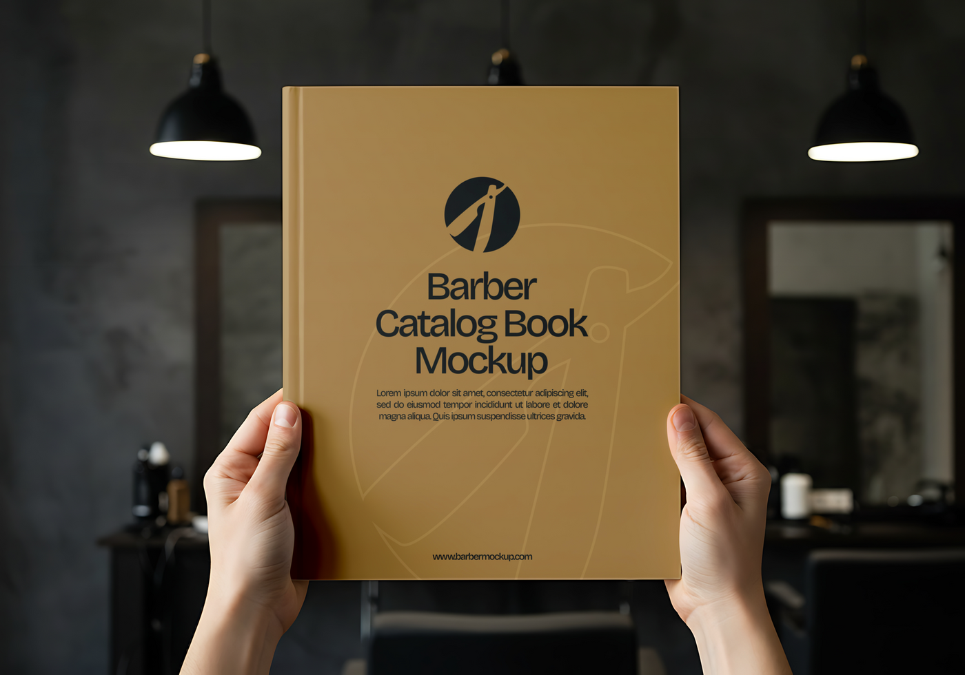 A gold barber catalog book mockup psd
