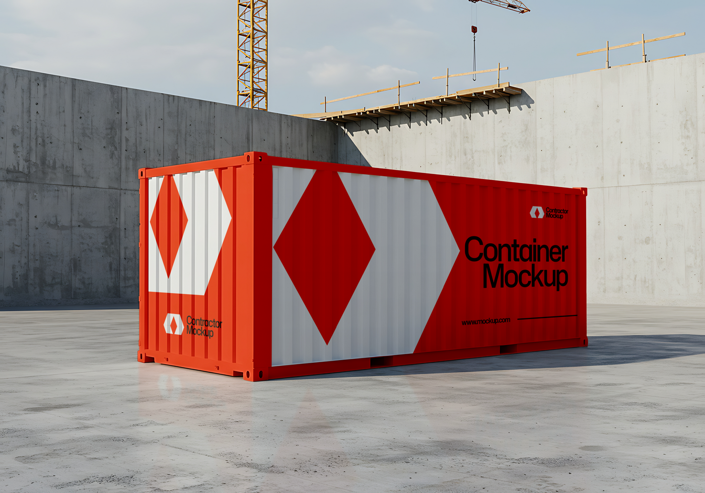 A red and white shipping container mockup psd