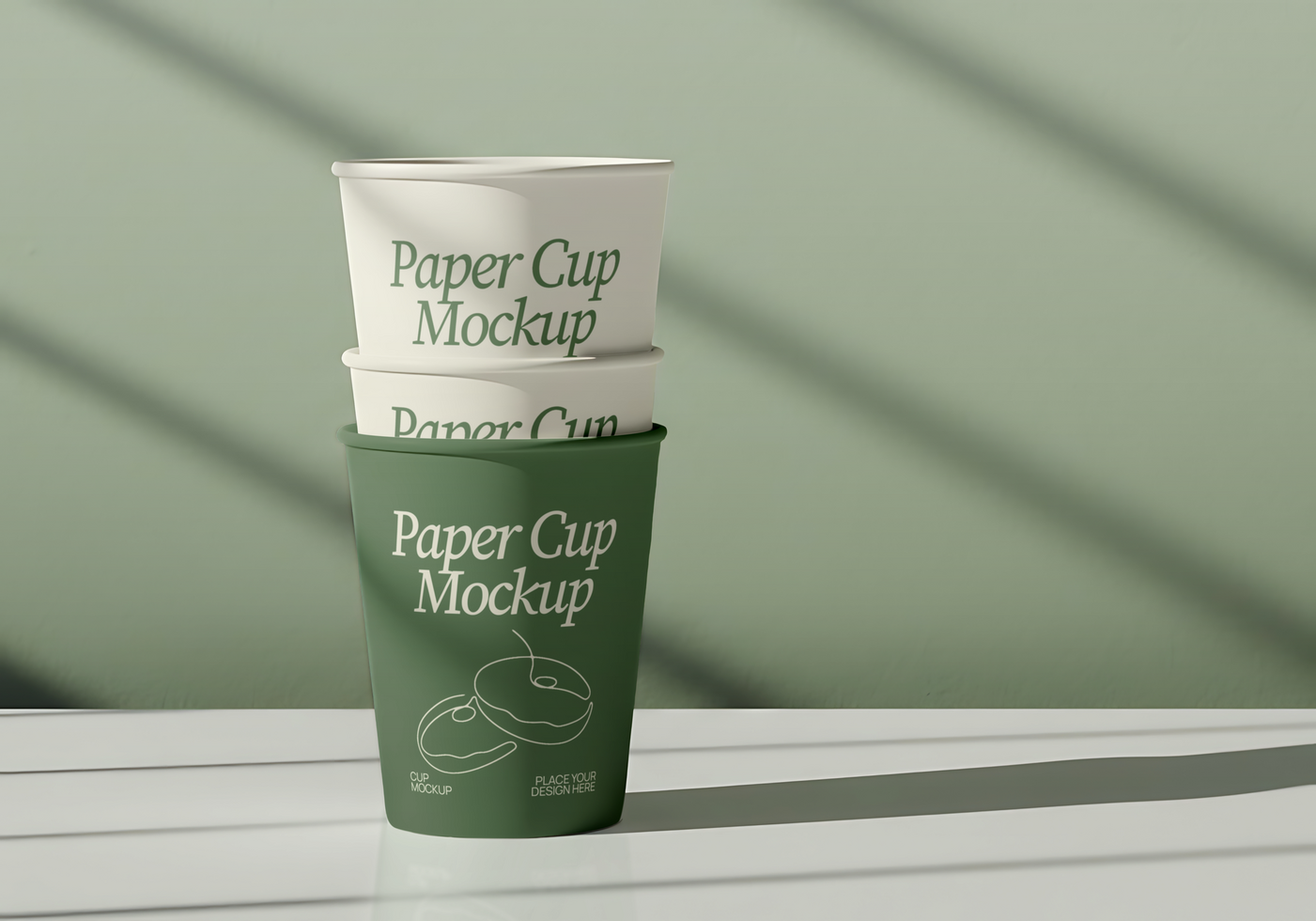 Three paper cups stacked showcasing a mockup design psd