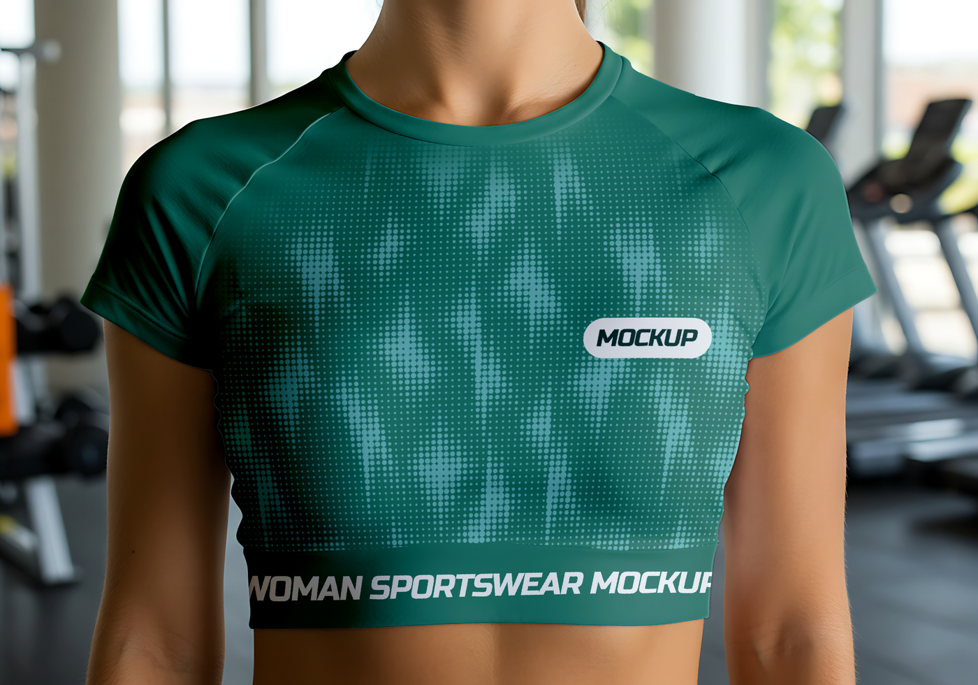 A teal sports bra with a subtle pattern and Mockup label psd