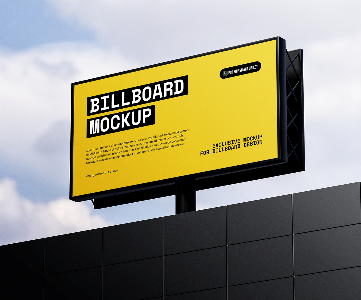 Large billboard mockup on blue sky background psd