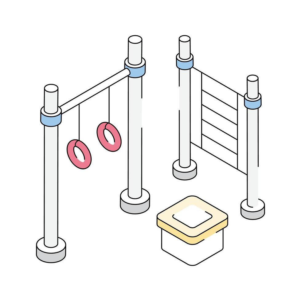 Easy to edit isometric icon showing workout poles with gymnastic rings vector
