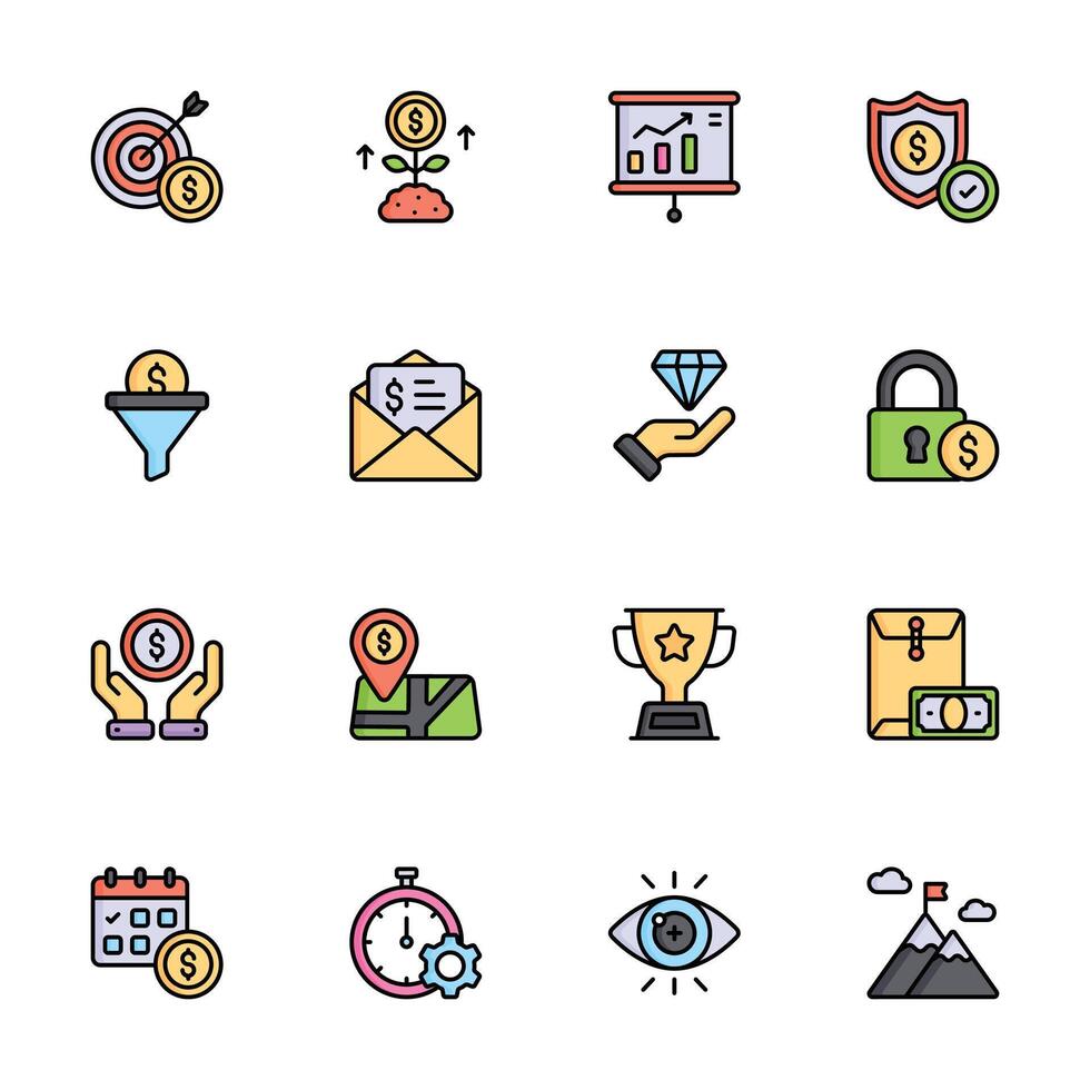 Handy Set of Finance and Trading Flat Outline Icons vector