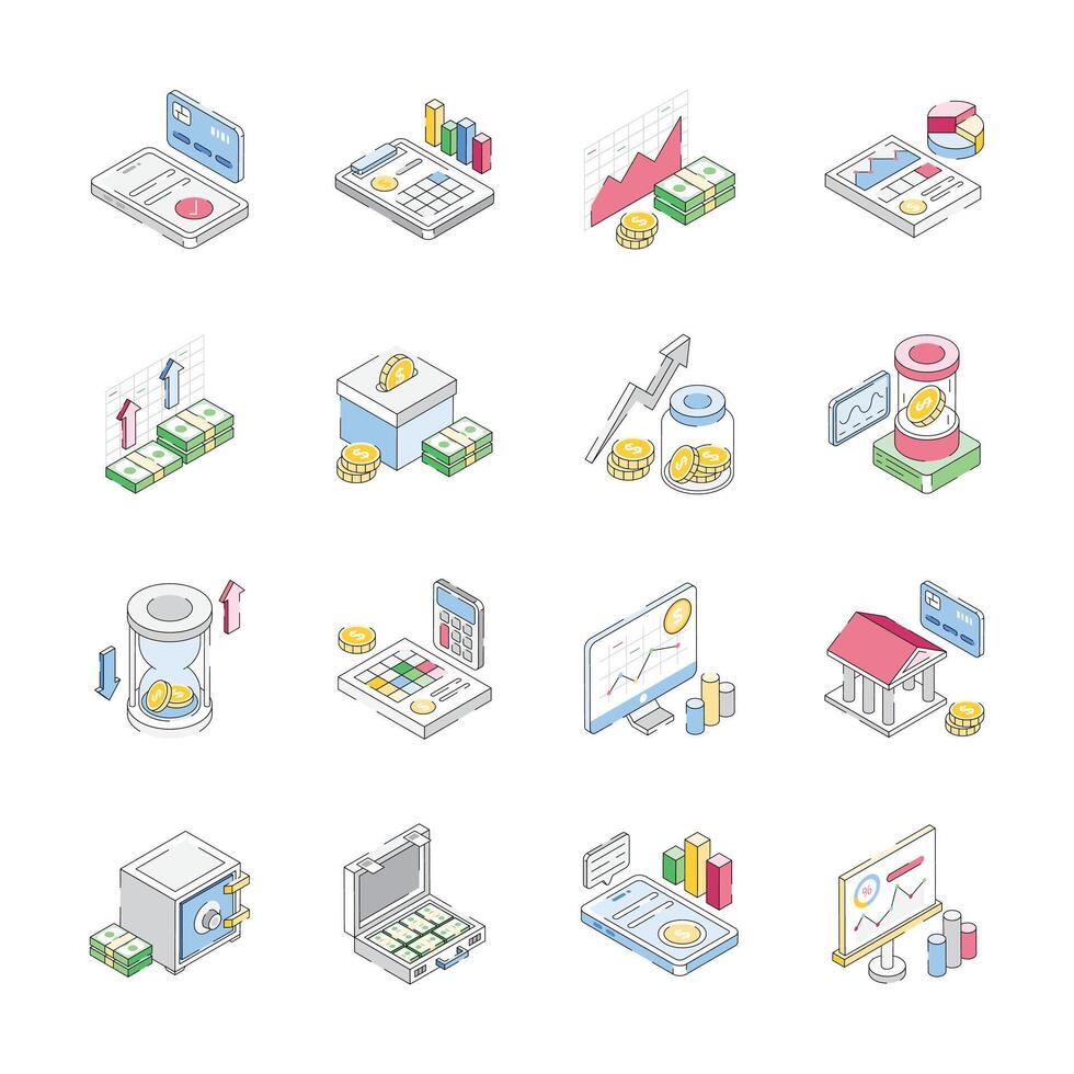 Latest Bundle of Business and Finance Isometric Icons vector