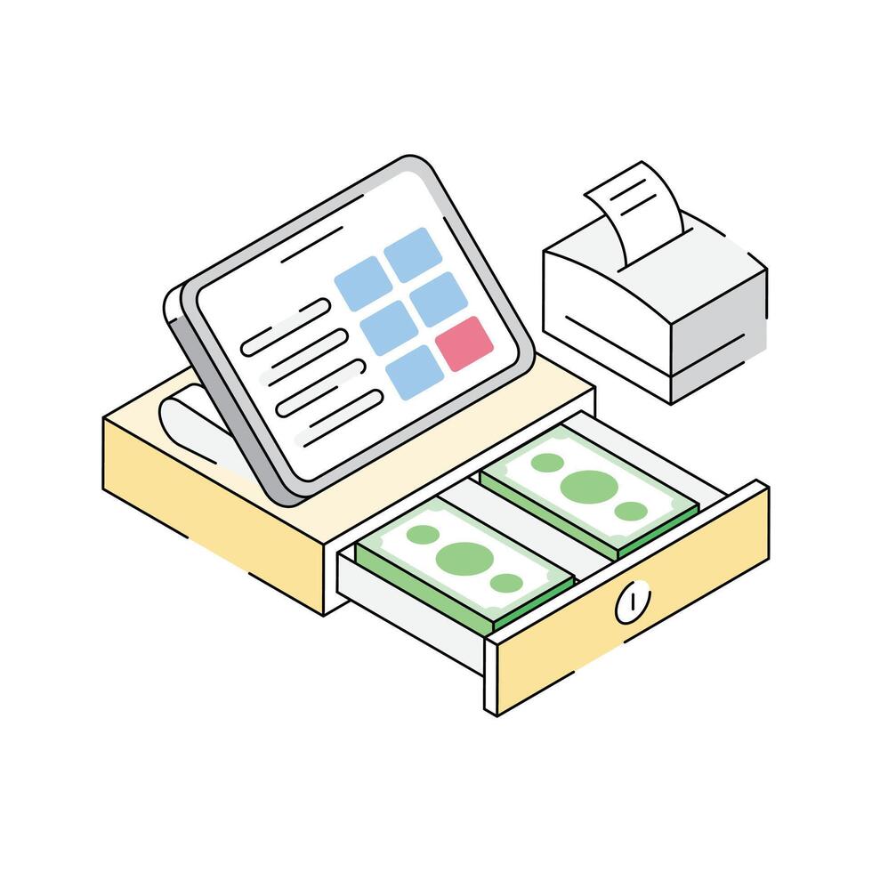 Get your hands on this isometric icon of cash register vector