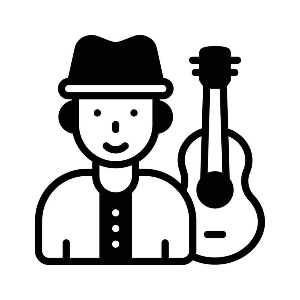 Catch a sight of this trendy glyph icon of musician with guitar. vector