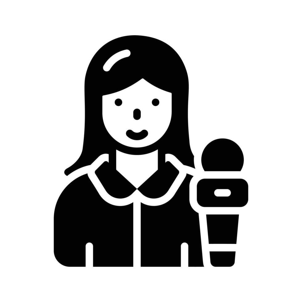 Grab this trendy glyph icon of female reporter with news mic vector