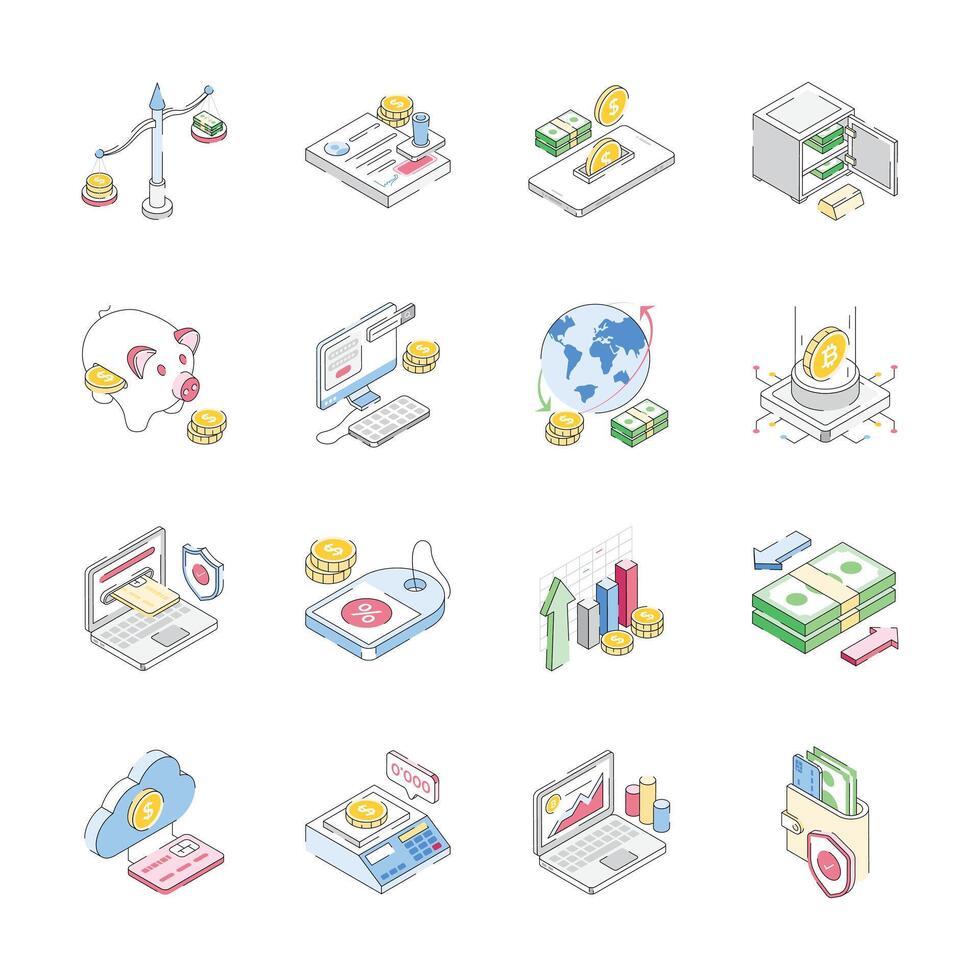 Handy Bundle of Economy Isometric Icons vector