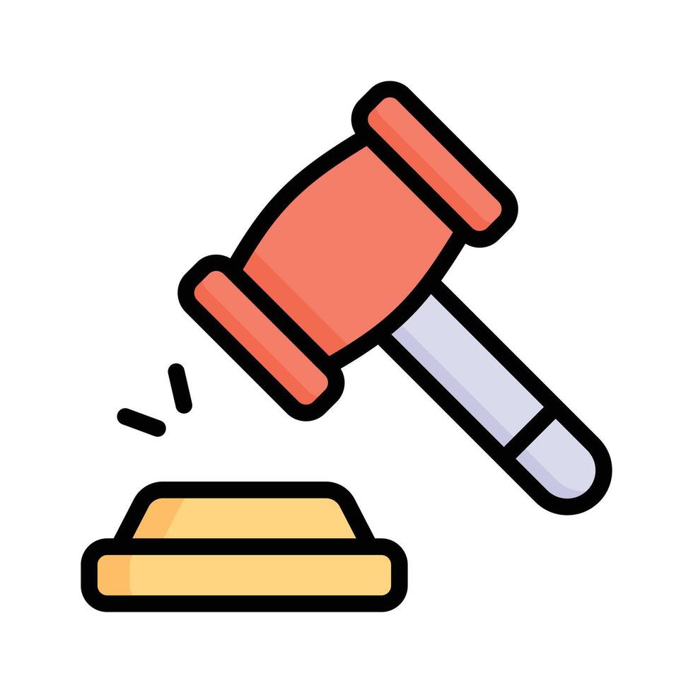 Latest flat outline style icon showing court gavel vector